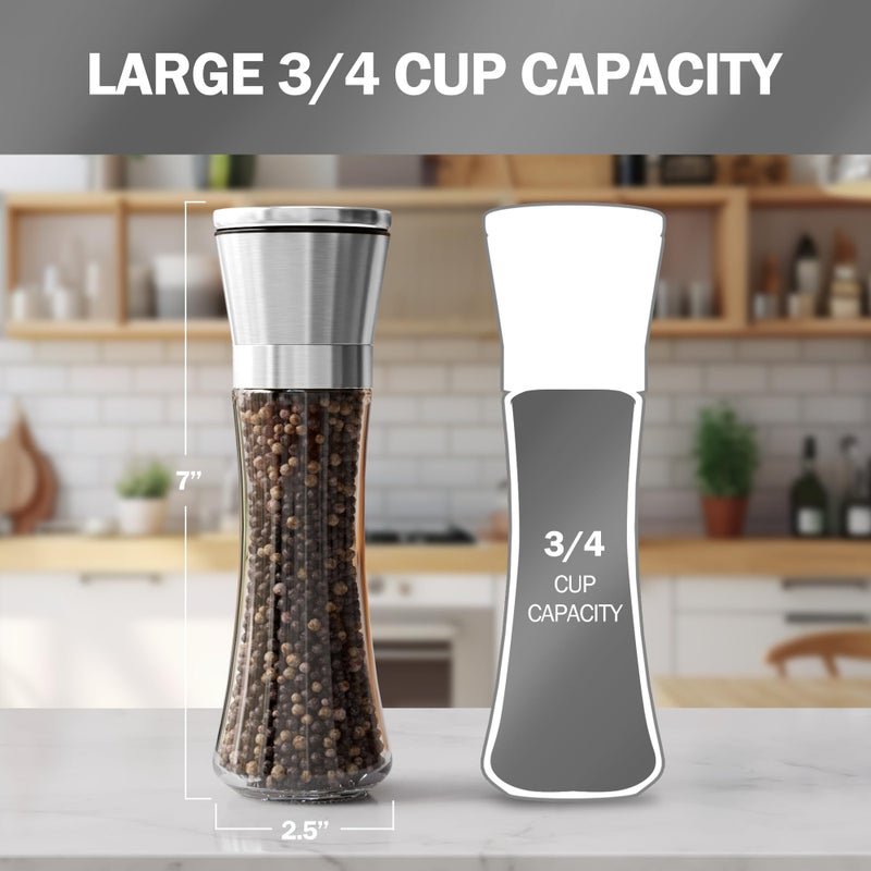 HOME EC Original Stainless Steel Salt or Pepper Grinder 1pk - Adjustable Ceramic Sea Salt Grinder or Pepper Mill - Tall Glass Spice Shaker - Spice Mill w/EBook - Image 2
